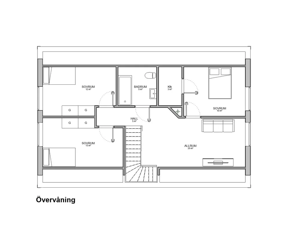 Planritning för 1½-planshus Idre 154