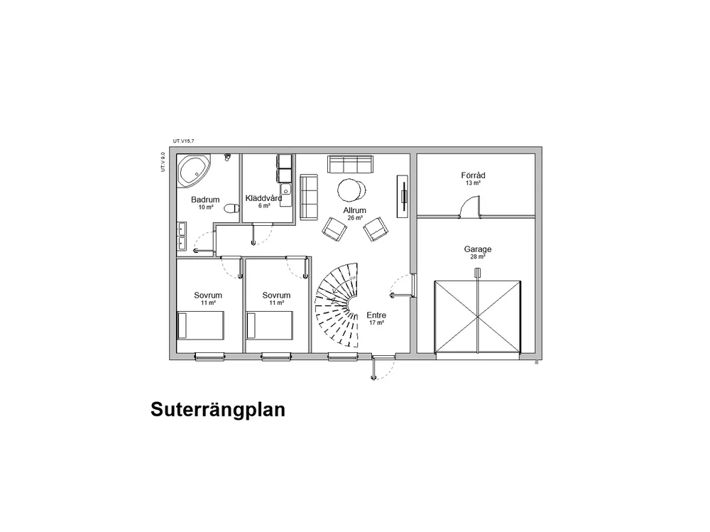 Planritning för Suterränghus Lunna 186